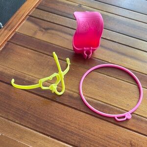 Barbie. Misc accessories. Snorkel mask. Hula Hoop. Dog carrier. Strap is damaged